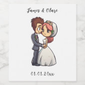かわいい新郎新婦結婚の ワインラベル (シングルラベル)