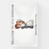 かわいい新郎新婦結婚の 横断幕 (縦)