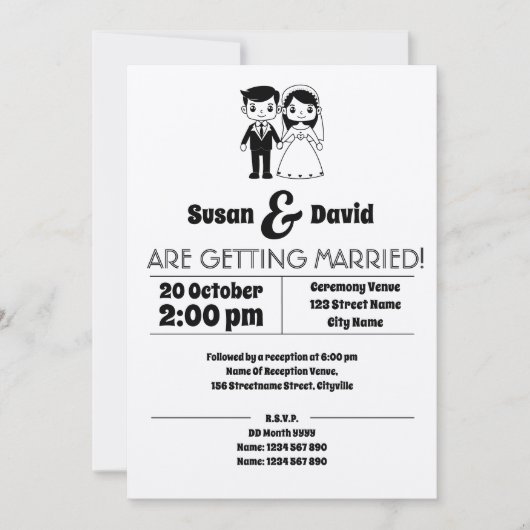 かわいい新郎新婦結婚式招待状 招待状 (正面)