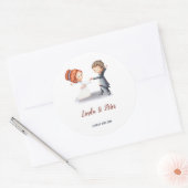 かわいい新郎新婦踊り結婚ズ ラウンドシール (封筒)