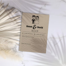 かわいい新郎新婦RSVPカード