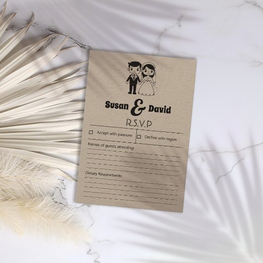 かわいい新郎新婦RSVPカード 出欠カード