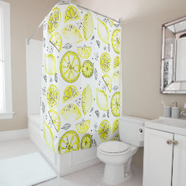 かわいい新鮮な夏レモンシトラスドードルイエロー シャワーカーテン