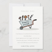 かわいい新鮮な選び立ての青いフローラカート赤ちゃんシャワー サンキューカード (正面)