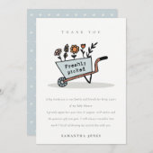 かわいい新鮮な選び立ての青いフローラカート赤ちゃんシャワー サンキューカード (正面/裏面)