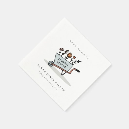 かわいい新鮮な選び立ての青いフローラカート赤ちゃんシャワー スタンダードカクテルナプキン (角)