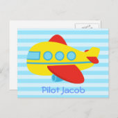 かわいい旅客カラフル飛行機でリトルパイロット ポストカード (正面/裏面)