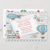 かわいい旅行をテーマにした男の赤ちゃんシャワーおむつラッフル 招待状 (正面/裏面)