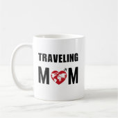 かわいい旅行ママ、世界地図&飛行機、おもしろい コーヒーマグカップ (左)