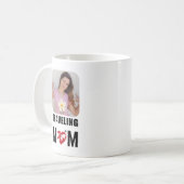 かわいい旅行ママ、世界地図&飛行機、写真 コーヒーマグカップ (正面左)