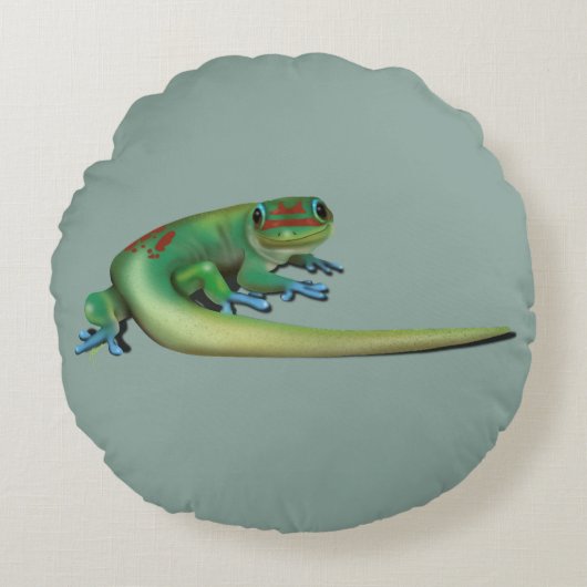 かわいい日ゲッコ(私に話しかけてるの?(振り返る) ラウンドクッション (正面)