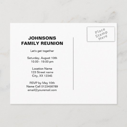 かわいい日付を保存する家族の懇親会はがき 案内ポストカード (裏面)