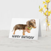 かわいい日子犬の恋人ダッシュント誕生日 カード (黄色い花)