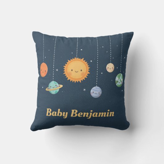 かわいい日曜日および惑星の宇宙のテーマの男の赤ちゃんの子供部屋 クッション (裏面)