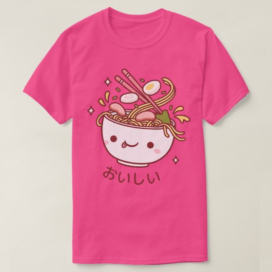 かわいい日本のおいしラーメンうどんこぼしトッピン Tシャツ (デザイン正面)