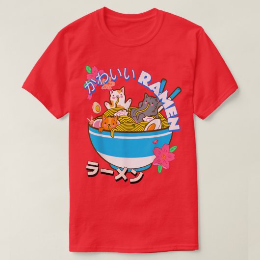 かわいい日本のかわいいねこラーメン  Tシャツ (デザイン正面)