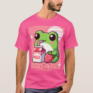 かわいい日本のかわいいアニメカエルイチゴミルクシェイク Tシャツ