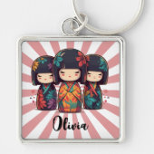 かわいい日本のこけし人形 キーホルダー (正面)