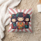 かわいい日本のこけし人形 クッション (ブランケット)