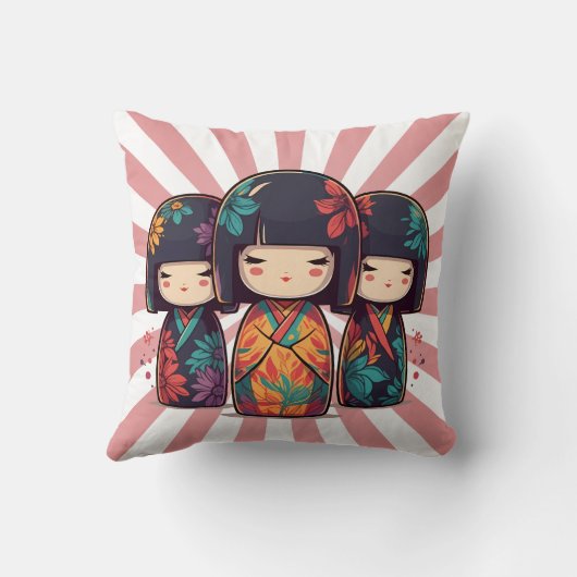 かわいい日本のこけし人形 クッション (裏面)