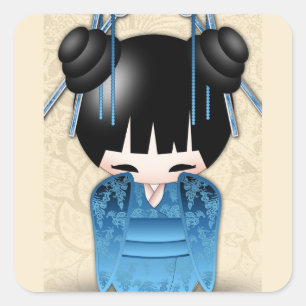 かわいい日本のこけし人形 スクエアシール