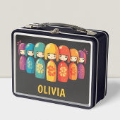 かわいい日本のこけし人形 メタルランチボックス