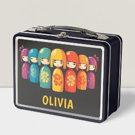 かわいい日本のこけし人形 メタルランチボックス