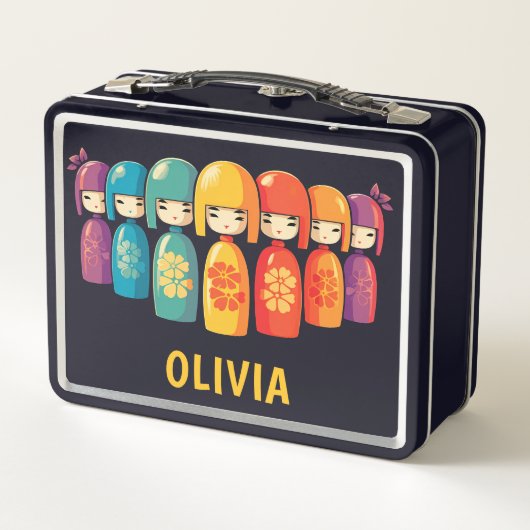 かわいい日本のこけし人形 メタルランチボックス (裏面)