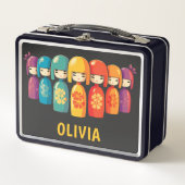 かわいい日本のこけし人形 メタルランチボックス (正面)