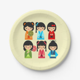 かわいい日本のこけし ペーパープレート