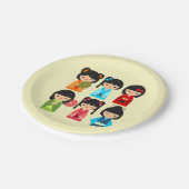 かわいい日本のこけし ペーパープレート (アングル)