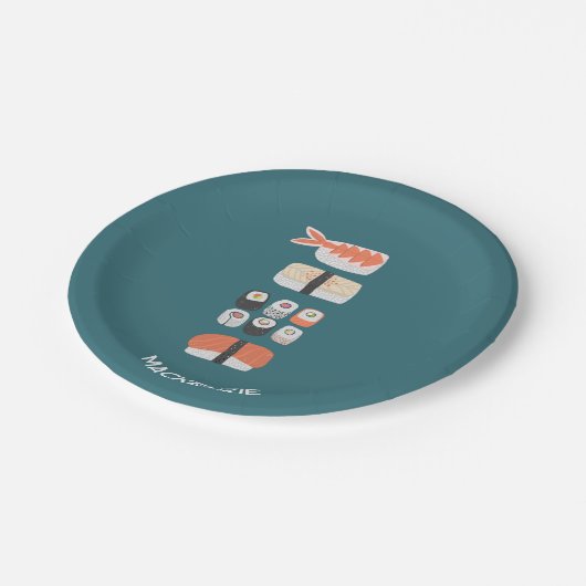 かわいい日本のすしパーソナライズされた ペーパープレート (アングル)