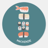 かわいい日本のすしパーソナライズされた ラウンドシール (正面)