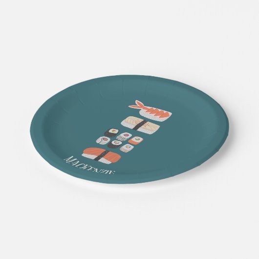 かわいい日本のすし名前をカスタムする ペーパープレート (アングル)