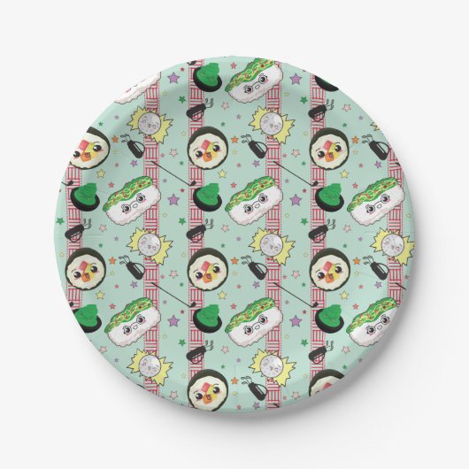 かわいい日本のすし好きゴルフ柄 ペーパープレート (正面)