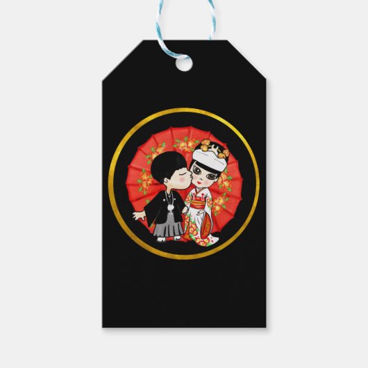 かわいい日本のの結婚新郎新婦 – かわいいマンガ ギフトタグ (正面)