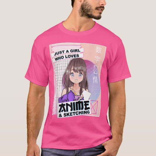 かわいい日本のアニメスケッチ – Vaporwave Anime Tシャツ (正面)