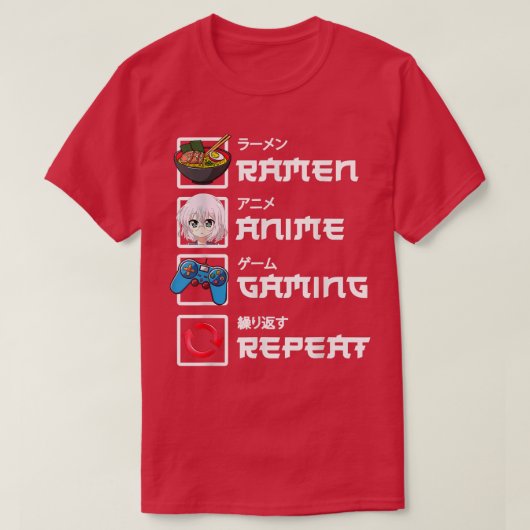 かわいい日本のアニメラーメンおもしろいゲーマーゲーミングボーイ Tシャツ (デザイン正面)
