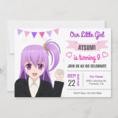 かわいい日本のアニメ少女の誕生日パーティー招待状 招待状 (正面)