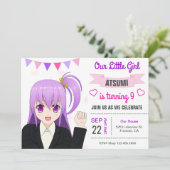 かわいい日本のアニメ少女の誕生日パーティー招待状 招待状 (スタンド正面)