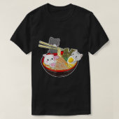 かわいい日本のアニメ猫フード付きスウェットシャツ丼ラーメン麺 Tシャツ (デザイン正面)