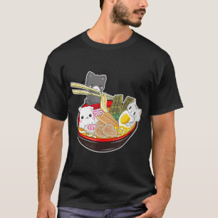 かわいい日本のアニメ猫フード付きスウェットシャツ丼ラーメン麺 Tシャツ