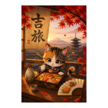 かわいい日本のアニメ猫着物富士山紅葉