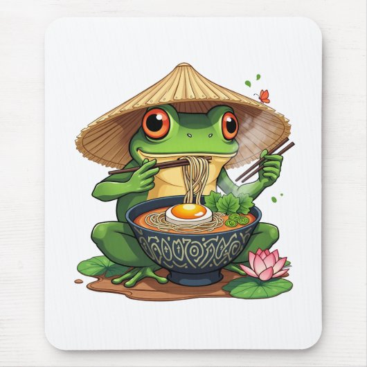 かわいい日本のエステティックカエル麺 マウスパッド (正面)