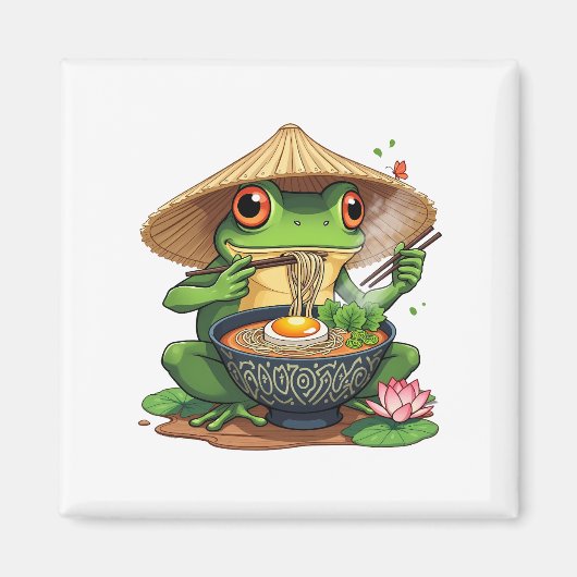 かわいい日本のエステティックカエル麺 マグネット (正面)
