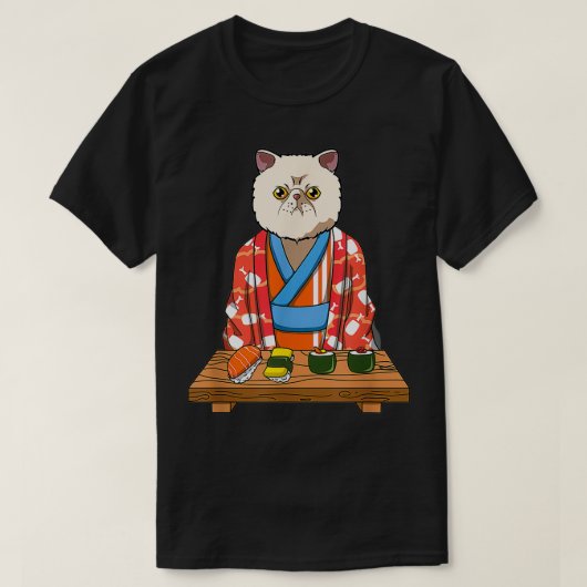 かわいい日本のエロ猫きもの寿司 Tシャツ (デザイン正面)
