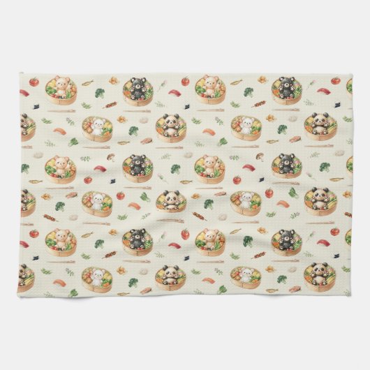 かわいい日本のクマの弁当箱 キッチンタオル (横)