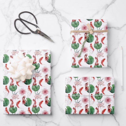 かわいい日本のコイ魚パーティータイル ラッピングペーパーシート (正面)