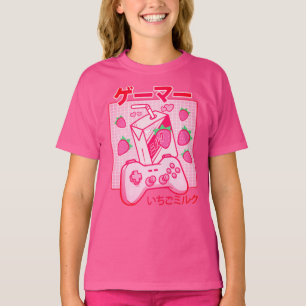 かわいい日本のストロベリーミルクシャおもしろいツミルク Tシャツ