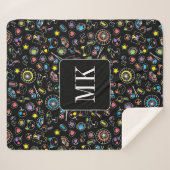 かわいい日本のズドゥードルオンブラックモノグラムイニシャル シェルパブランケット (正面(横))